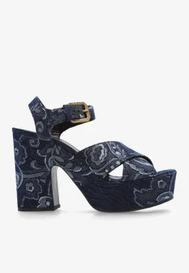 100 Floral Jacquard Denim Platform Sandals
