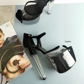 Black Transparent Strap Clear Heels