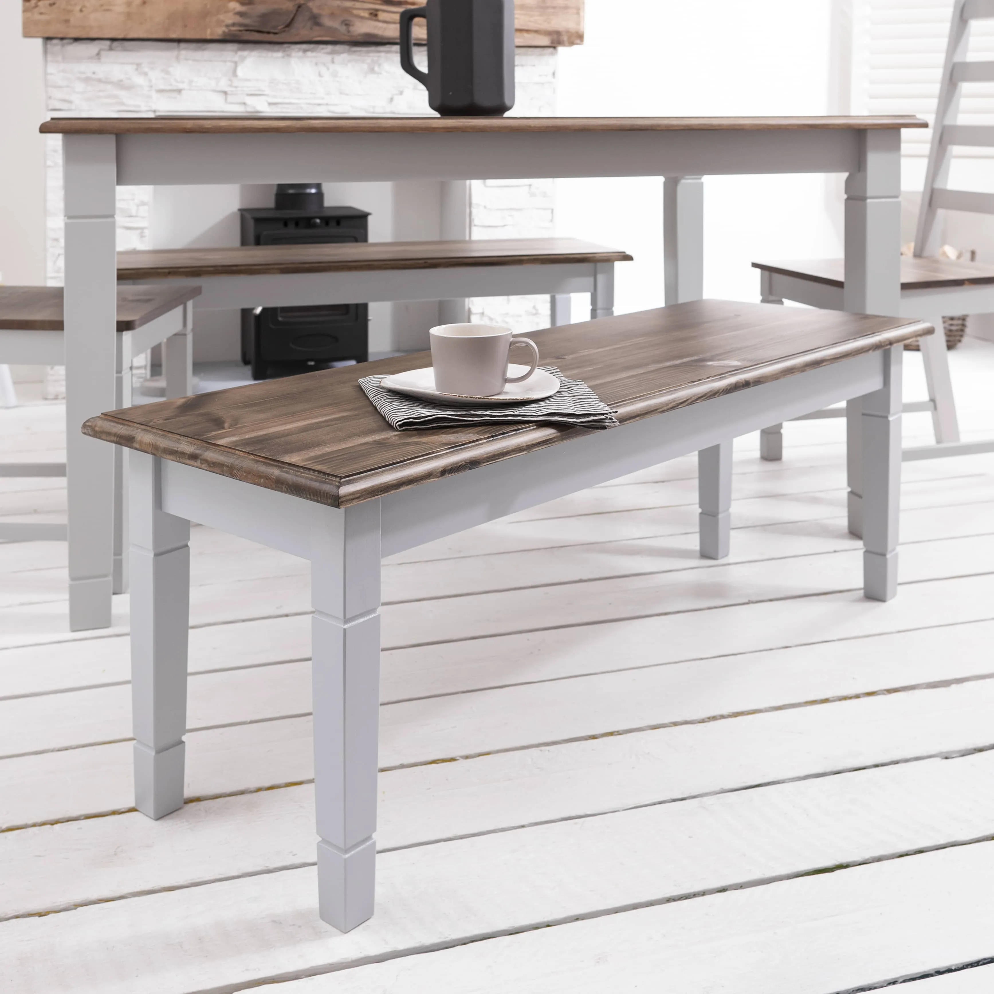 Canterbury Hallway Bench Entryway 140cm in Grey and Dark Pine