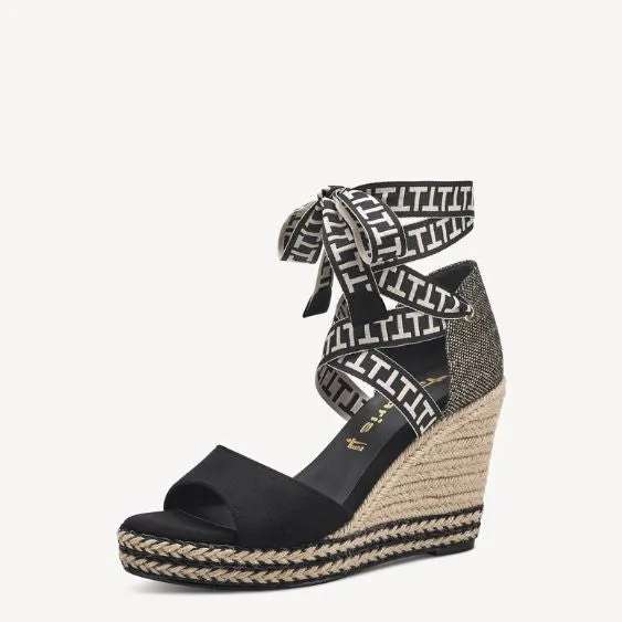 Tamaris Black & White Ribbon Wedge