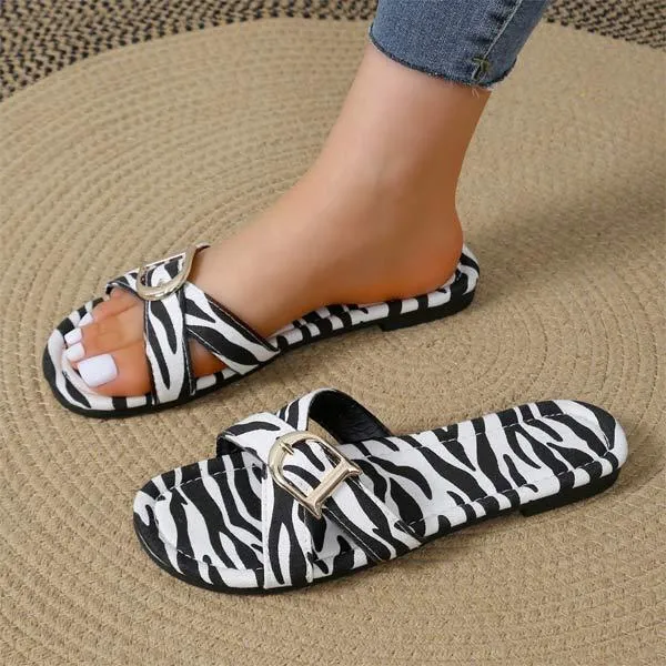 Women's Leopard Print Zebra Print Flat Slippers 07234300C