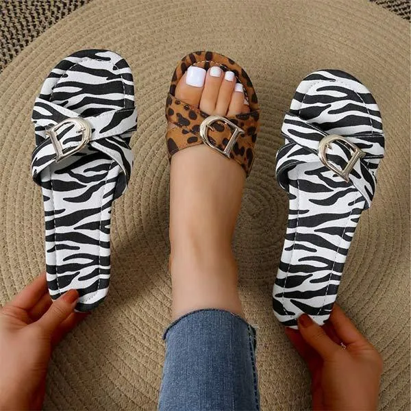 Women's Leopard Print Zebra Print Flat Slippers 07234300C